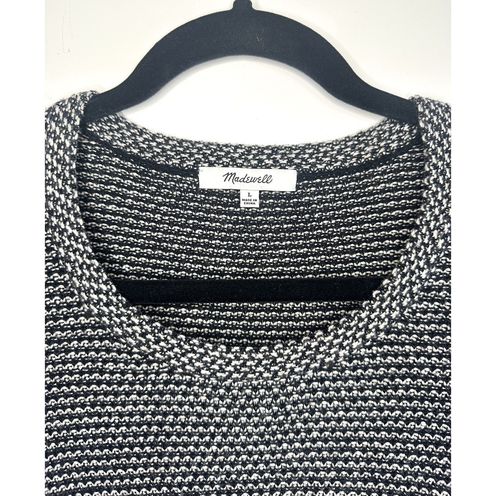Madewell Size L Women's Pullover Striped Black‎ White Textured Knit Long Sleeve - Picture 3 of 11